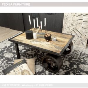 Round Wood Coffee Table, Wooden Teapoy With Glass Top Coffee & Center Table Online