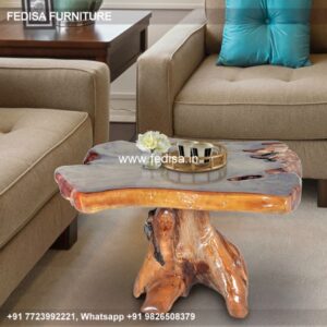 Drum Coffee Table, Wooden Center Table With Glass Top Coffee & Center Table Online